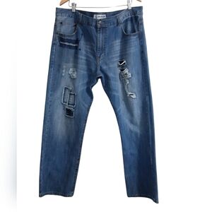 Ademiks jean men's 42/32 straight patchwork y2k retro casual grandpa  blue